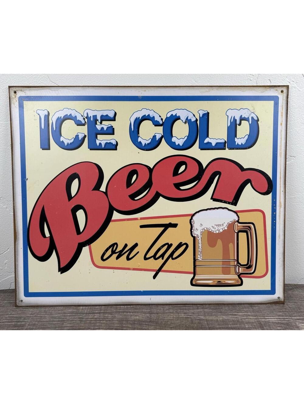 Vintage Ice Cold Beer On Tap Metal Sign Retro Bar Pub Wall Decor 12x15